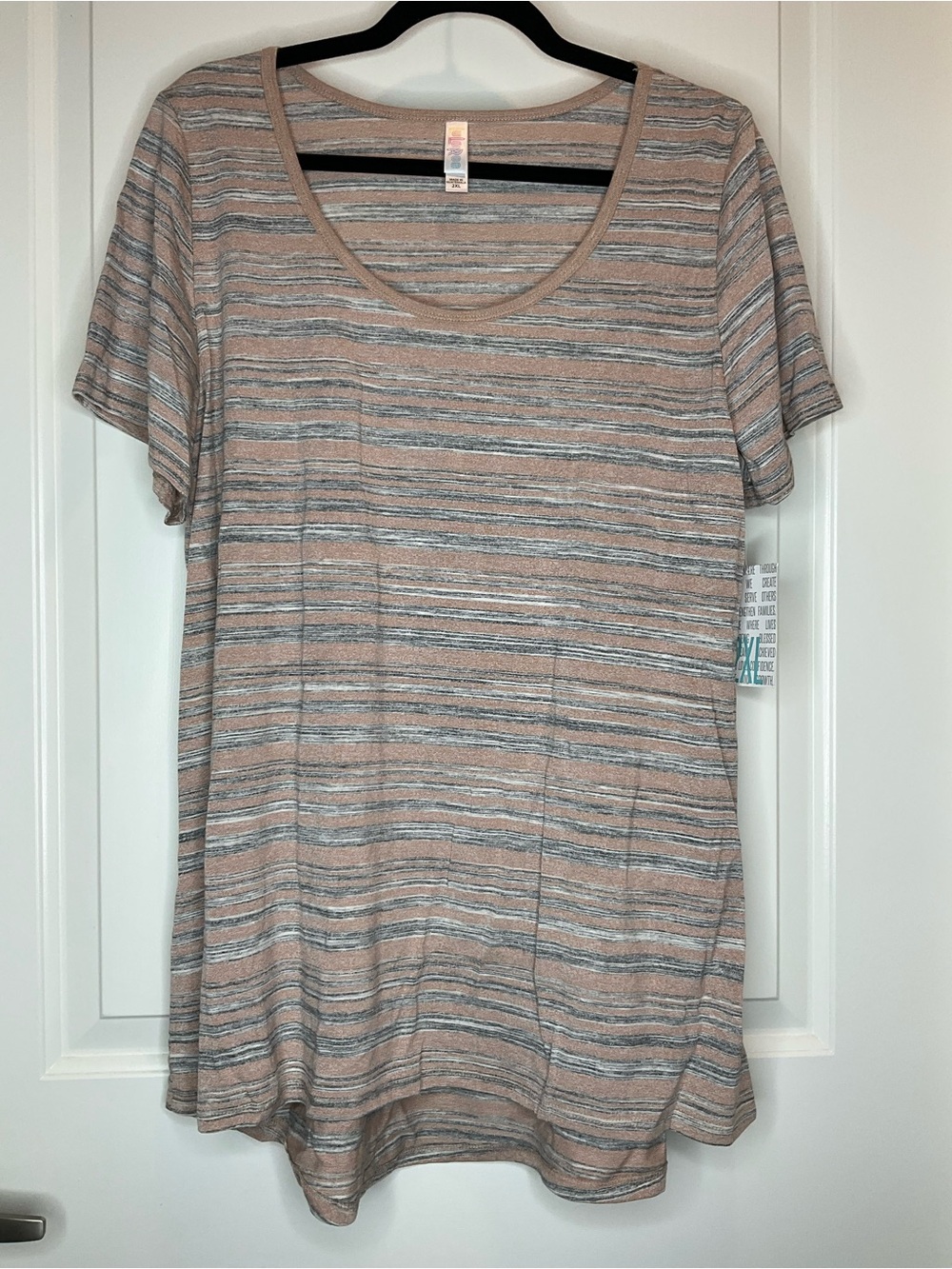 LuLaRoe Classic Striped Scoop Neck Tee in Taupe and Light Pink  2XL